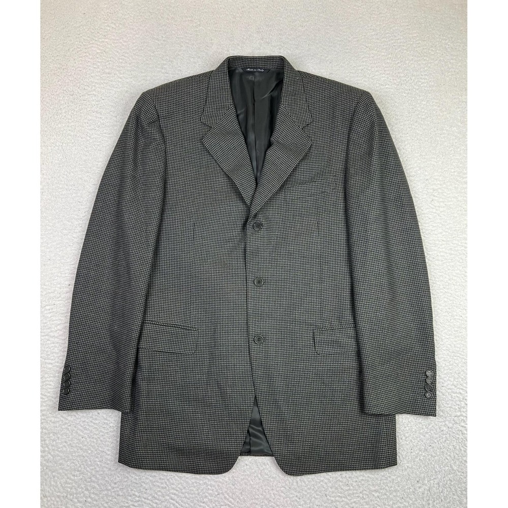 Canali Blazer Mens 42L (EU 52L) Gray Check Tweed Wool‎ 3 Button Sport Coat Italy
